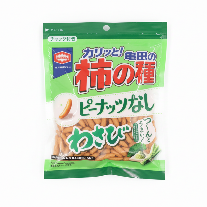 Kameda No Kaki No Tane Peanut Nashi Wasabi (Wasabi Flavored Rice Crackers without Peanuts)